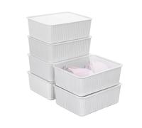 Cetomo Boîte de rangement en plastique pour lingerie et chaussettes avec couvercle, organisateur de chaussettes, organisateur de tiroir empilable, panier de garde-robe, gris (31 x 24 x 11 cm)