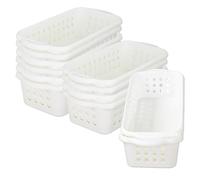 Cetomo Lot de 12 paniers de rangement en plastique avec poignées - Boîtes de rangement avec trous - Boîtes de rangement ouvertes pour étagères - Blanc (30,5 x 15 x 8,5 cm)
