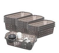 Cetomo Lot de 12 paniers de rangement en plastique avec poignées, boîtes de rangement, organisateurs de paniers d'étagères avec trous, bacs de rangement ouverts pour étagères, noir transparent (30,5 x