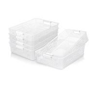 Cetomo Lot de 6 boîtes de rangement en plastique avec poignée, paniers de rangement avec trou, bac de rangement ouvert pour la maison, la cuisine, le bureau, transparent, 34,5 x 24,5 x 8,5 cm
