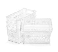 Cetomo Lot de 6 boîtes de rangement en plastique avec poignée, paniers de rangement avec trou, bac de rangement ouvert pour la maison, la cuisine, le bureau, transparent, 29 x 13,5 x 12,5 cm