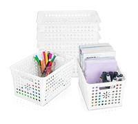 Cetomo Lot de 6 boîtes de rangement en plastique avec poignée, paniers de rangement avec trou, panier de rangement ouvert pour la maison, la cuisine, le bureau, blanc, 27 x 18 x 14,5 cm