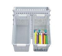 Cetomo Lot de 6 boîtes de rangement en plastique avec poignée, paniers de rangement avec trou, panier de rangement ouvert pour la maison, la cuisine, le bureau, gris, 29 x 13,5 x 12,5 cm