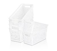Cetomo Lot de 6 boîtes de rangement en plastique avec poignée, paniers de rangement avec trou, panier de rangement ouvert pour la maison, la cuisine, le bureau, blanc, 29 x 13,5 x 12,5 cm