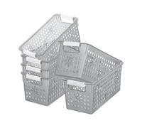 Cetomo Lot de 6 boîtes de rangement en plastique avec poignée, paniers de rangement avec trou, panier de rangement ouvert pour la maison, la cuisine, le bureau, noir transparent (29 x 13,5 x 12,5 cm)
