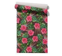CEVAN Papier Peint Vinyle Mur Bordure De Autocollant Fleur Kit Pose Intissé Tropical Art Élégant Papier Amovible Pour Armoires Et Étagères Cuisine 45x500cm