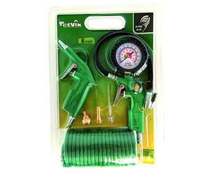 CEVIK PRO CA-CK220 - Kit d'Accessoires pour Compresseur 6 Pièces - Comprend Pistolet de Soufflage et Gonfleur de Pneus - Raccord Universel - Spirale 5m et 3 Buses - Idéal pour Nettoyage et Gonflage