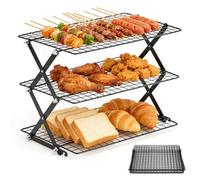 CEWROM Grille de refroidissement pliable pour la cuisson - En acier inoxydable - 3 étages - Compatible avec les moules - Empilable et peu encombrante - Pour biscuits, gâteaux, muffins, pain