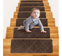CEWROM Lot de 15 tapis d'escalier, antidérapants, autocollants et intérieurs, pour enfants, personnes âgées et chiens, marron