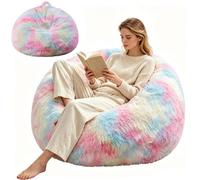 CEWROM Pouf en fausse fourrure - En forme de goutte - Pour adultes - Housse de pouf d'intérieur - 70 x 80 cm - Housse uniquement (sans rembourrage) - Pour extérieur et salon - Multicolore