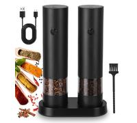 Cexovo Lot de 2 Ensemble de Moulin à Poivre Électrique, Moulin à Sel et Poivre électrique avec Base, 2 Vitesses de Mouture Réglable, Rechargeable USB, Salieres et Poivrieres Electrique avec Brosse