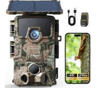 CEYOMUR Camera de Chasse Solaire 4K 30fps, WiFi Bluetooth 64MP Caméra de Chasse, Angle de détection 120° Vision Nocturne IP66 étanche pour Surveillance des Animaux Sauvages avec Carte SD 32GB