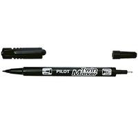 Pilot Pen Marqueurs Twin BeGreen CF10 – Lot de 10, encre indélébile noire, 2 pointes (ogive/fine)