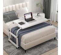 CFDZCP Chariot for Ordinateur Portable De Bureau avec Table À roulettes, Poste De Travail Informatique Réglable en Hauteur avec Déflecteur, for Cadre De Lit Double/Plein/Queen/King Size(White+)