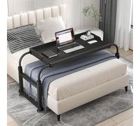 CFDZCP Chariot for Ordinateur Portable De Bureau avec Table À roulettes, Poste De Travail Informatique Réglable en Hauteur avec Déflecteur, for Cadre De Lit Double/Plein/Queen/King Size(Black+)