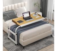 CFDZCP Chariot for Ordinateur Portable De Bureau avec Table À roulettes, Poste De Travail Informatique Réglable en Hauteur avec Déflecteur, for Cadre De Lit Double/Plein/Queen/King Size(Wood+)