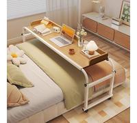 CFDZCP Table De Lit Debout avec roulettes, Bureau De Lit Mobile Réglable De 115 À 210 Cm for Lit Queen/King Size, Chariot for Ordinateur Portable De Poste De Travail for Un Usage Domestique(Wood+)
