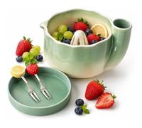 CFGTEKMB Bol à Baies en céramique sans désordre avec Socle et 2 fourchettes, Lave-Fruits Rotatif Automatique à 360° pour Fraises et Raisins, Cadeau pour Maman,XXL