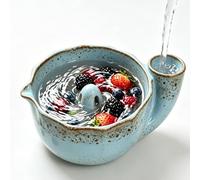 CFGTEKMB Bol à Baies en céramique sans désordre avec Socle et 2 fourchettes, Lave-Fruits Rotatif Automatique à 360° pour Fraises et Raisins, Cadeau pour Maman,S