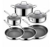 Cflagrant® By Napoléon Batterie de Cuisine 9 Pieces Nid d'Abeille et Inox 18/10 Triply, 3 Poêles 20/24/28 cm, Casserole 16 cm, Sauteuse 24 cm, Faitout 22 cm
