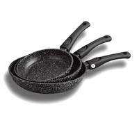 Cflagrant® Lot de 3 Poêles Façon Pierre sans PFOA Diamètre : 20/24/28 cm Tous Feux 100% Compatible Induction Cuisson sans Matière Grasse Revêtement en Greblon C3 de Technologie Allemande