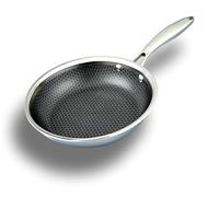 Cflagrant® Poêle à frire Hybride en inox de qualité premium 18/10 et revêtement 3D nid d’abeille anti rayures de qualité professionnelle sans PFOA (24cm)