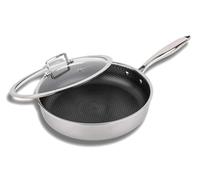 Cflagrant® Poêle à frire Hybride en inox de qualité premium 18/10 et revêtement 3D nid d’abeille anti rayures de qualité professionnelle sans PFOA (Sauteuse 28cm avec couvercle)