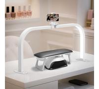 CGBE LED Lampe de Table Manucure Pliable pour Prothésiste Ongulaire - Blanc | Lampe Demi Lune Onglerie - Luminosité Réglable Lampe Esthetique avec Support de Téléphone pour Manucure Tatouage Bricolage