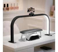 CGBE LED Lampe de Table Manucure Pliable pour Prothésiste Ongulaire - Noir | Lampe Demi Lune Onglerie - Luminosité Réglable Lampe Esthetique avec Support de Téléphone pour Manucure Tatouage Bricolage