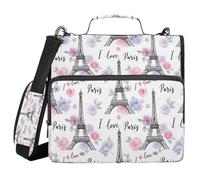 Cgiub Classeur à fermeture éclair avec bandoulière et poches 3,8 cm 3 anneaux pour l'école et le bureau Motif floral Paris