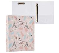 Cgiub Love Paris Classeur à anneaux A4 avec presse-papiers, classeur à 3 anneaux en D avec poches intérieures, organiseur de documents en PVC imperméable, peut contenir 200 feuilles pour l'école, le