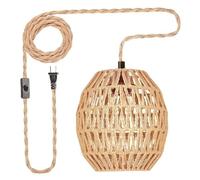 CGTQROVR Lampe suspendue en rotin, lampe suspendue réglable à brancher