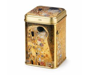 Cha Cult Klimt Kuss Boîte à thé carrée en fer blanc avec couvercle à clapet Doré métallisé Design Gustav Klimt Le Baiser Boîte de conservation pour thé et café 7,2 x 7,2 x 9,9 cm