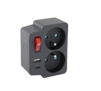 Chacon Domino Biplite - 2x16A, USB-A/USB-C, interrupteur - Noir