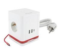 Chacon Cube multiprise 1,40m avec 3 prises 16A Schuko, 2USB-C et 2USB-A, interrupteur