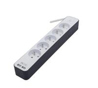 CHACON Bloc multiprise 5 prises 16 A avec 2 ports USB et câble 1.5 m HO5VV-F 3x1.5 mm² blanc et gris