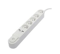 CHACON Bloc multiprise 5 prises 16 A avec interrupteur, 2 ports USB et câble 1,5 m HO5VV-F 3x1,5 mm² blanc