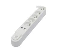 CHACON Bloc multiprise 5 prises 16 A avec interrupteur, 2 ports USB et câble 3 m HO5VV-F 3x1,5 mm²