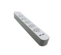 CHACON Bloc Multiprise 5X16A, avec Interrupteur + 2X USB A, Bloc 5 Prises avec USB Blanc/Gris - 1.5 m