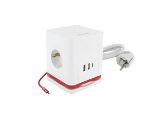 Chacon Cube multiprise 1,40m avec 3 prises 16A Schuko, 2USB-C et 2USB-A, interrupteur