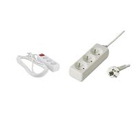 Chacon multiprise 3 x 16 A avec interrupteur- 3m & PremiumCord Multiprise 5m, 3 Prises, Rallonge 230V, 3 Prises Françaises Tournées à 45°, Multiprise de Qualité avec Sécurité Enfant, Couleur Blanc