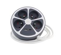 Chacon Multiprise Bloc Cercle design circulaire 4x16 A 1xUSB-A 1xUSB-C interrupteur 1,5 m Gris