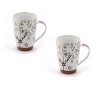 ChaCult | Tasses en porcelaine décorées | 2 tasses tasse tisane décor horloge | Tasses de cuisine | Tasses de petit-déjeuner imprimées | Grande tasse | Set 2 Tasses Porcelaine