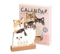 Chaies Calendriers de Bureau, 2026 Agenda Semainier À Thème Animaux pour Bureau, Bloc-Planificateur Scolaire avec Base en Bois Design Chien Chat pour Organisation Quotidienne Maison