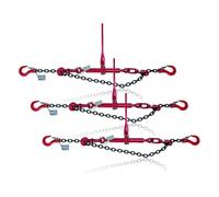 Chaîne d'Arrimage à Tendeur Dolezych avec Crochets à Chape et Tendeur à Cliquet avec Crochets Parallèles, 2 Pièces, Capacité d'Arrimage 4000 daN en Traction Directe, Longueur 3 m - Noir/Rouge