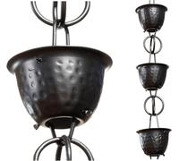 Chaîne de descente en aluminium - Gouttière décorative - Évacuation des eaux pluviales - Bonde martelée - 259 cm - Noir