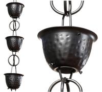 Chaîne de descente en aluminium - Gouttière décorative - Évacuation des eaux pluviales - Bonde martelée - 259 cm - Noir