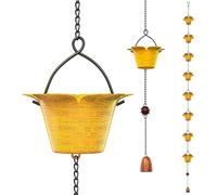 Chaîne de drainage métallique - Chaîne décorative - Évacuation de l'eau - Forme de lotus - 23 mètres - Jaune