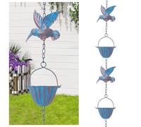 Chaîne de Pluie 2,4 m, ChaîNes de Pluie Bleu Colibri Fer RéTro, Collecteur d'eau de Pluie ExtéRieur, pour Gouttières, Décoration de Jardin et de Maison