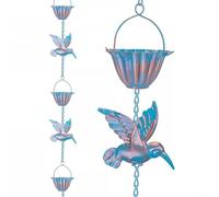 Chaîne de pluie décorative de 3 m avec motif colibri et plusieurs tasses pour drainage extérieur et attrait visuel
